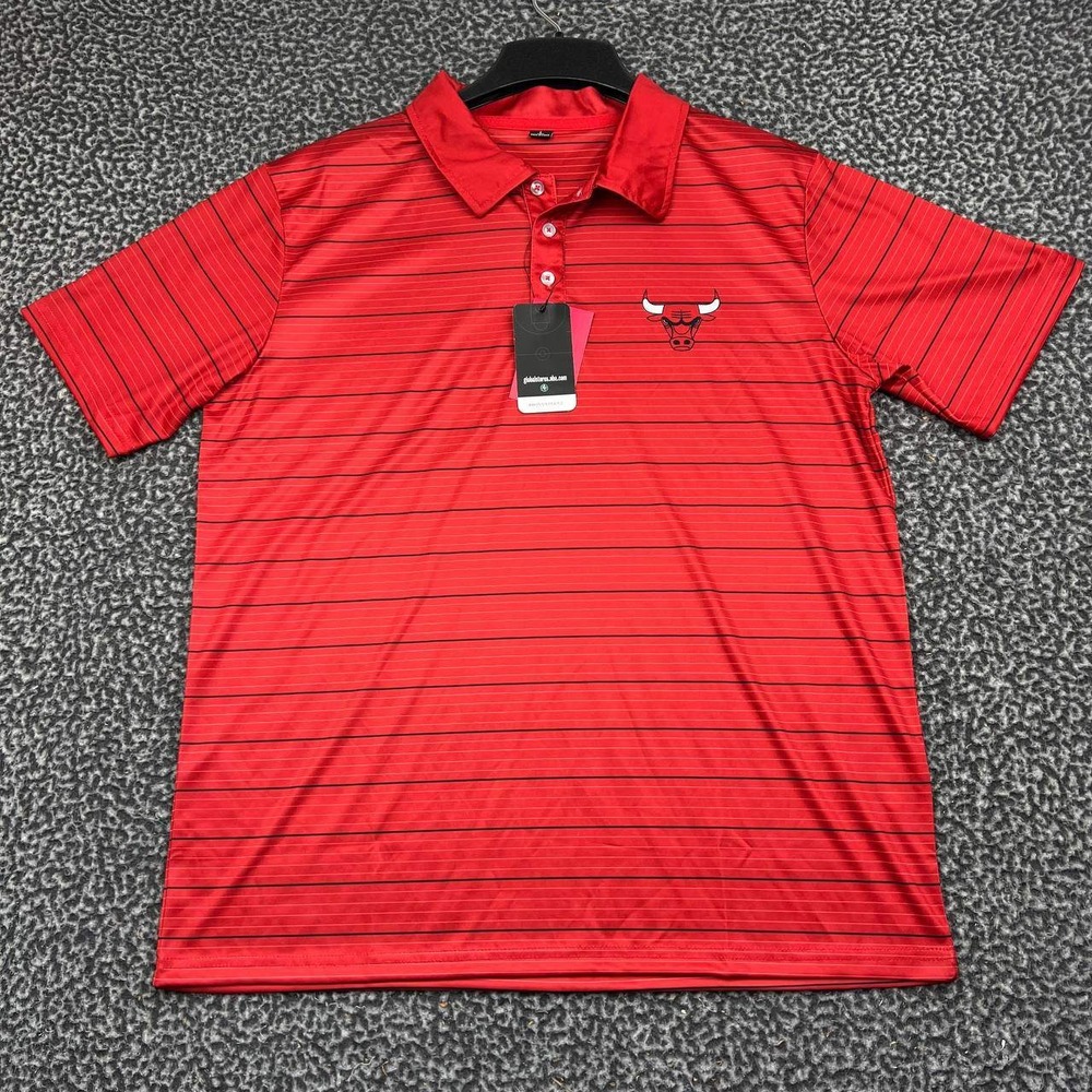 Chicago Bulls NBA Polo Shirt Men Large Red Striped Short Sleeve New L